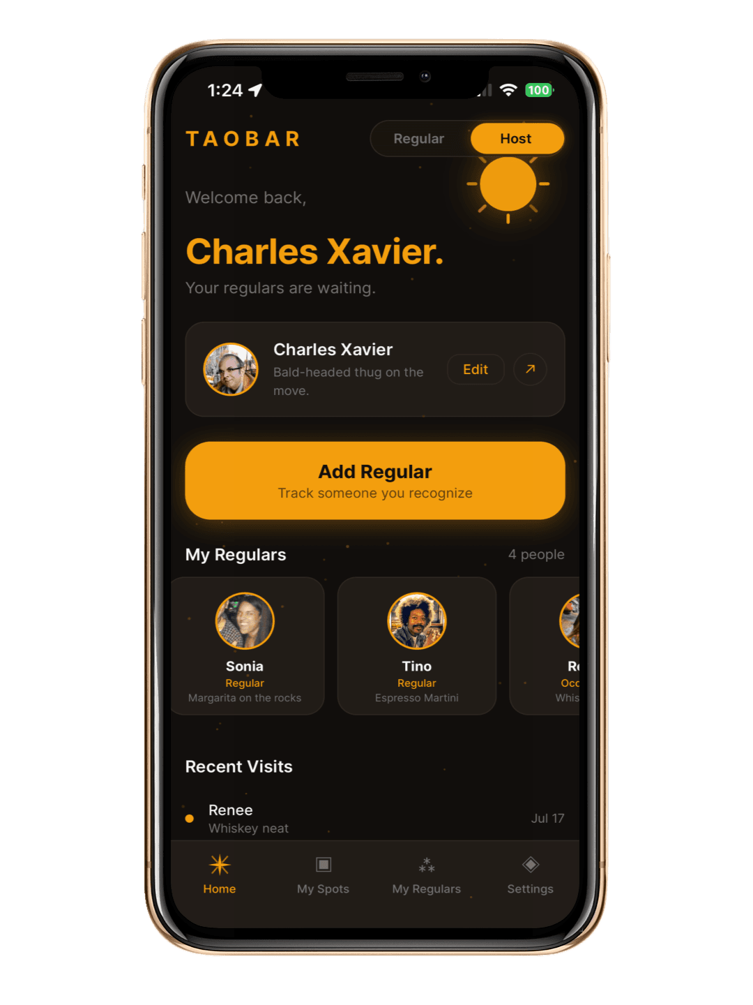 Host Home screen