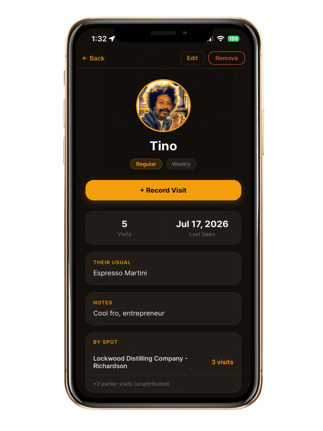 Regular Profile screen